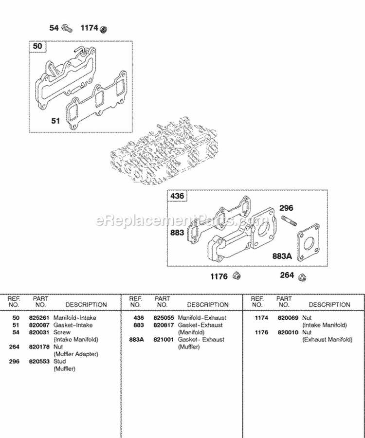 Exhaust Manifold Intake Manifold Diagram and Parts List for 581447-0375-E2  Briggs and Stratton Engine